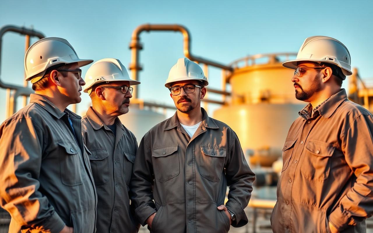 Trabalhadores em refinaria